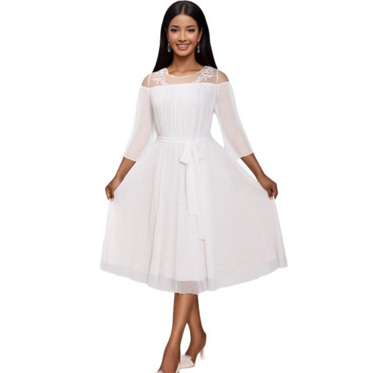 Damen festliches Faltenkleid mit Spitzenakzenten R&B