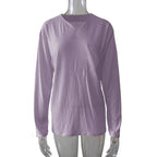 Damen nan legeres Langarmshirt mit V-Notch-Ausschnitt, Brusttasche und lockerer Oversize-Passform R&B