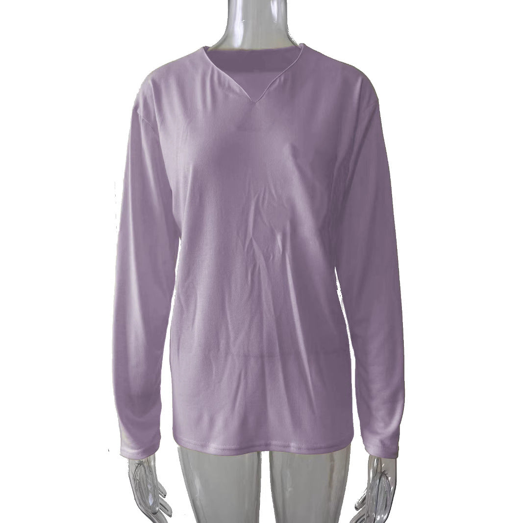Damen nan legeres Langarmshirt mit V-Notch-Ausschnitt, Brusttasche und lockerer Oversize-Passform R&B