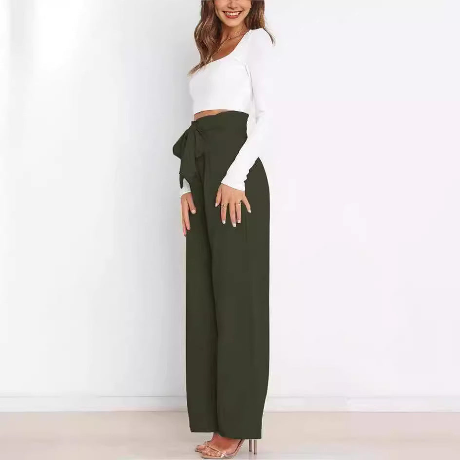 Damen Weitgeschnittene Hose mit dekorativem Bindegürtel R&B