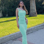 Damen Stilvolles Trägerkleid mit elastischem Netzstoff R&B