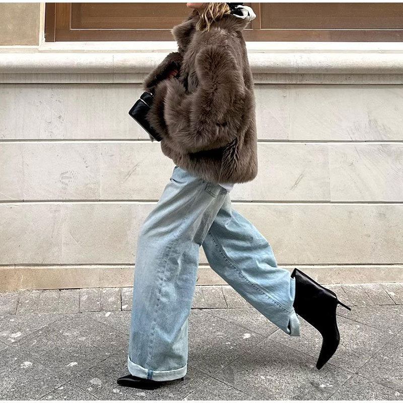 Damen Kuschelige Kunstfelljacke mit voluminösem Kragen R&B