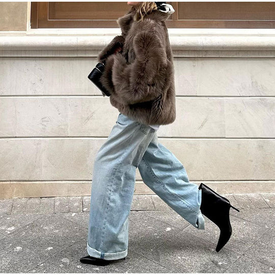 Damen Kuschelige Kunstfelljacke mit voluminösem Kragen R&B