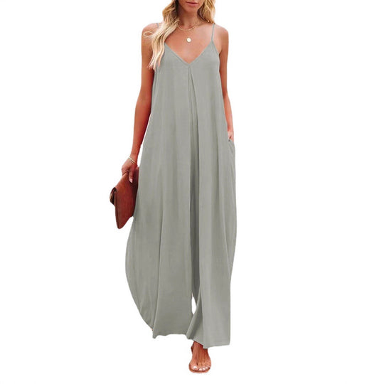 Damen Maxi-Jumpsuit mit elegantem V-Ausschnitt und seitlichen Taschen R&B