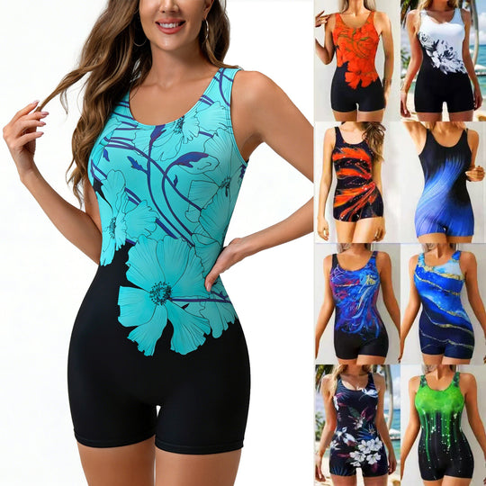 Damen Sportlicher Einteiler Badeanzug mit trendigem Grafikdesign R&B