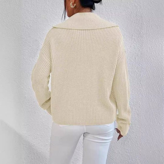 Damen gemütlicher Knit-Pullover mit Kragen R&B