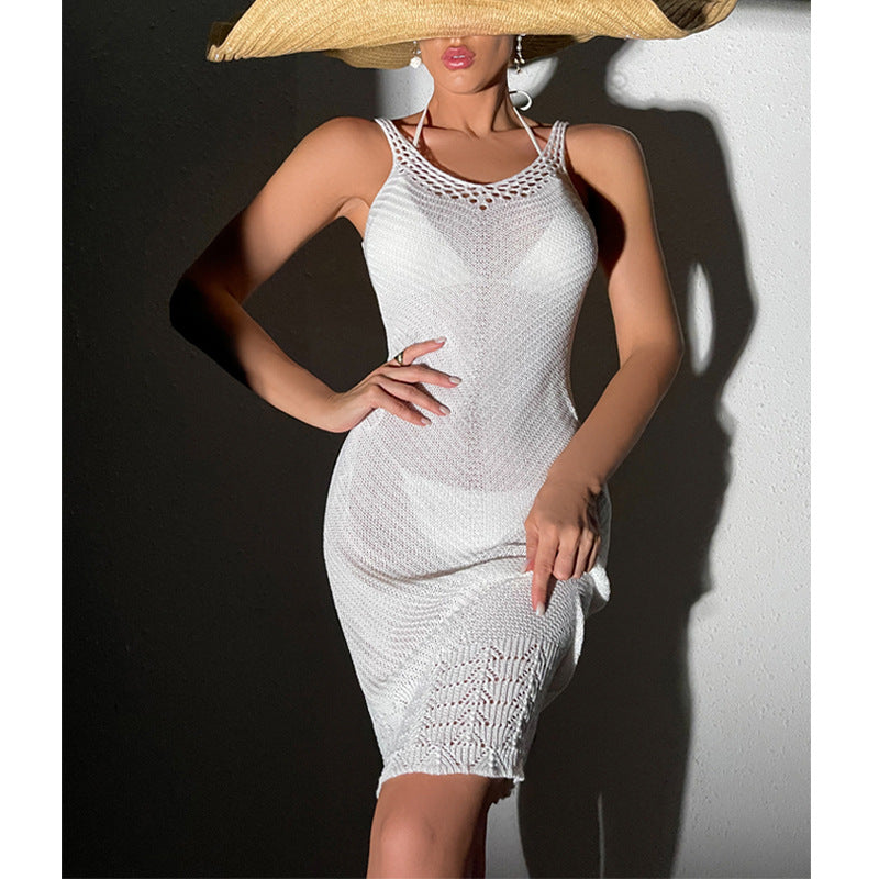 Damen elegantes Häkelkleid mit feinem Netzdesign und verstellbaren Trägern R&B