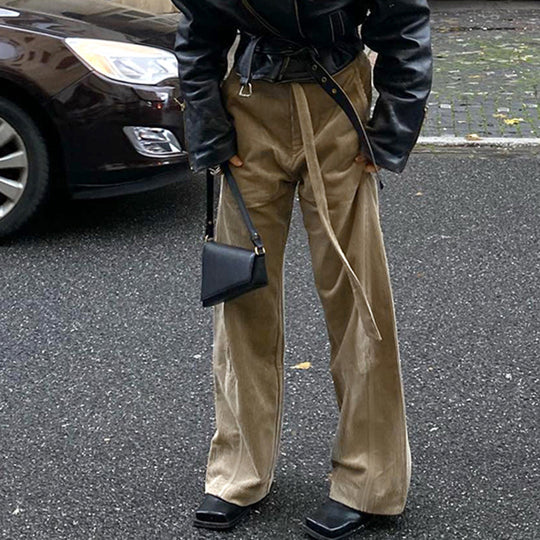 Damen lockere Leinenhose mit Taillengürtel R&B