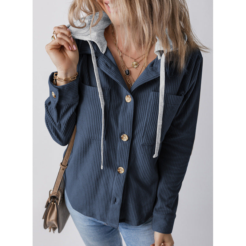 Damen lässige Hemdjacket mit Kapuze und seitlichen Taschen R&B