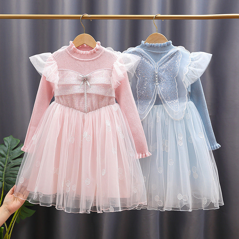Mädchen Festkleid mit Rüschenärmel und Glitzerdetails R&B