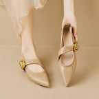 Damen elegante Ballerinas mit modernem Riemen und auffälliger Schnalle