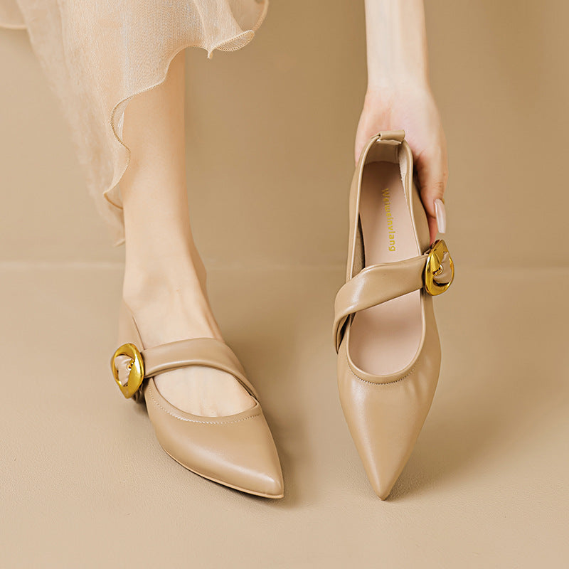 Damen elegante Ballerinas mit modernem Riemen und auffälliger Schnalle