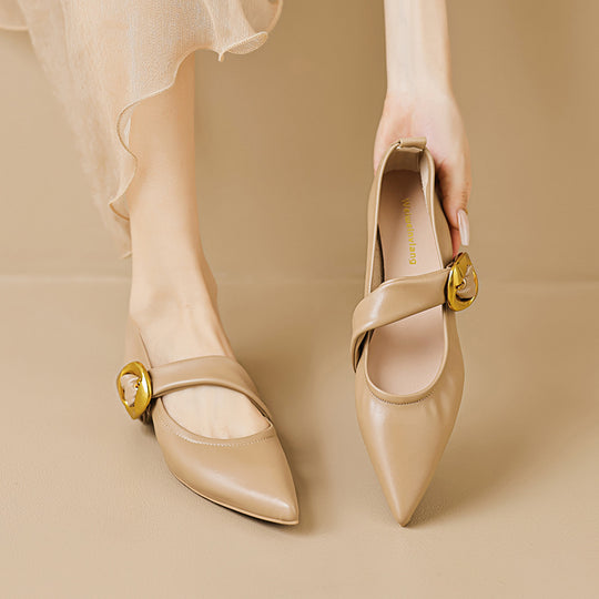 Damen elegante Ballerinas mit modernem Riemen und auffälliger Schnalle R&B