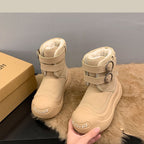 Damen Fleecegefütterte Winterstiefel mit robuster Sohle und verstellbarem Klettverschluss