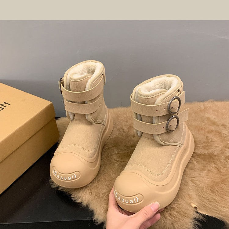 Damen Fleecegefütterte Winterstiefel mit robuster Sohle und verstellbarem Klettverschluss