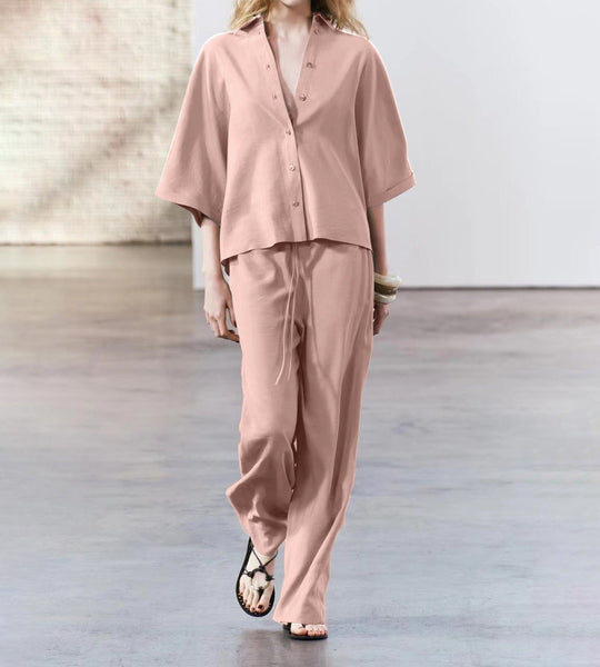 Damen elegantes Blusen und Hose Ensemble aus atmungsaktivem Stoff R&B