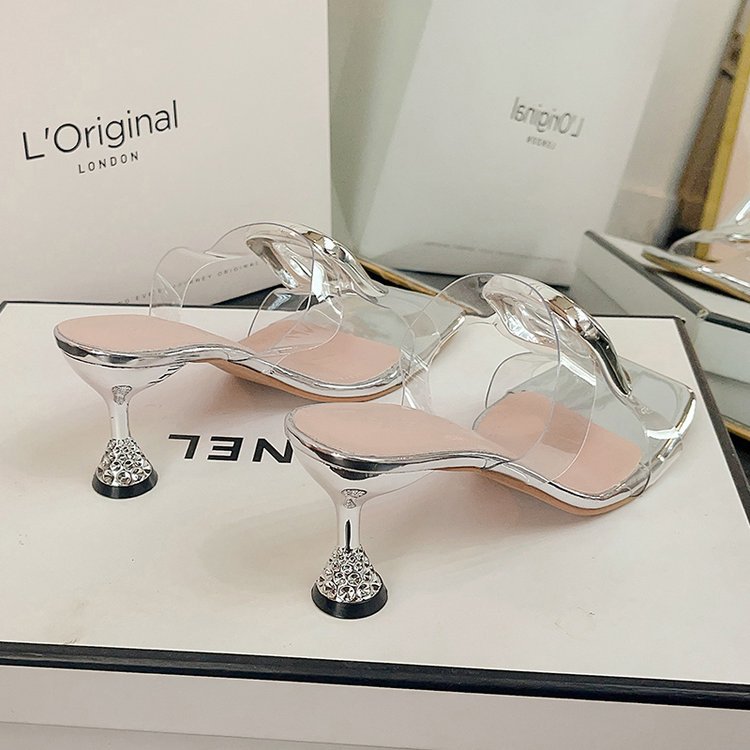Damen Elegante Mules mit transparentem Riemendesign R&B