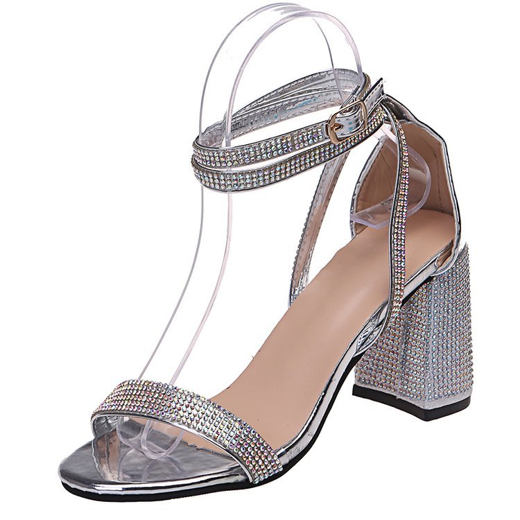 Damen Glamouröse Hochzeits Sandalen mit funkelnden Kristallen und Blockabsatz R&B