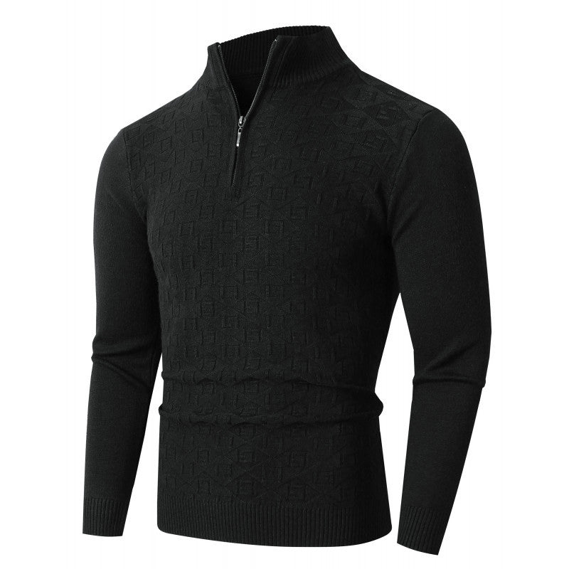 Herren Strickpullover mit modernem Zopfmuster und Halbreißverschluss R&B