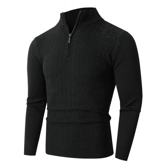 Herren Strickpullover mit modernem Zopfmuster und Halbreißverschluss R&B