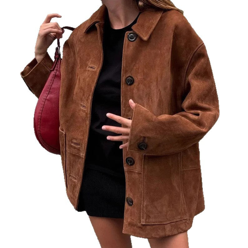 Damen modische Wildlederjacke im lässigen Schnitt R&B