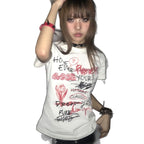 Damen lässiges Statement T-Shirt mit kreativem Print R&B