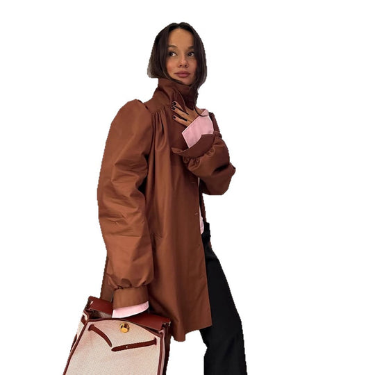 Damen Oversized Kunstlederjacke mit voluminösen Ärmeln R&B