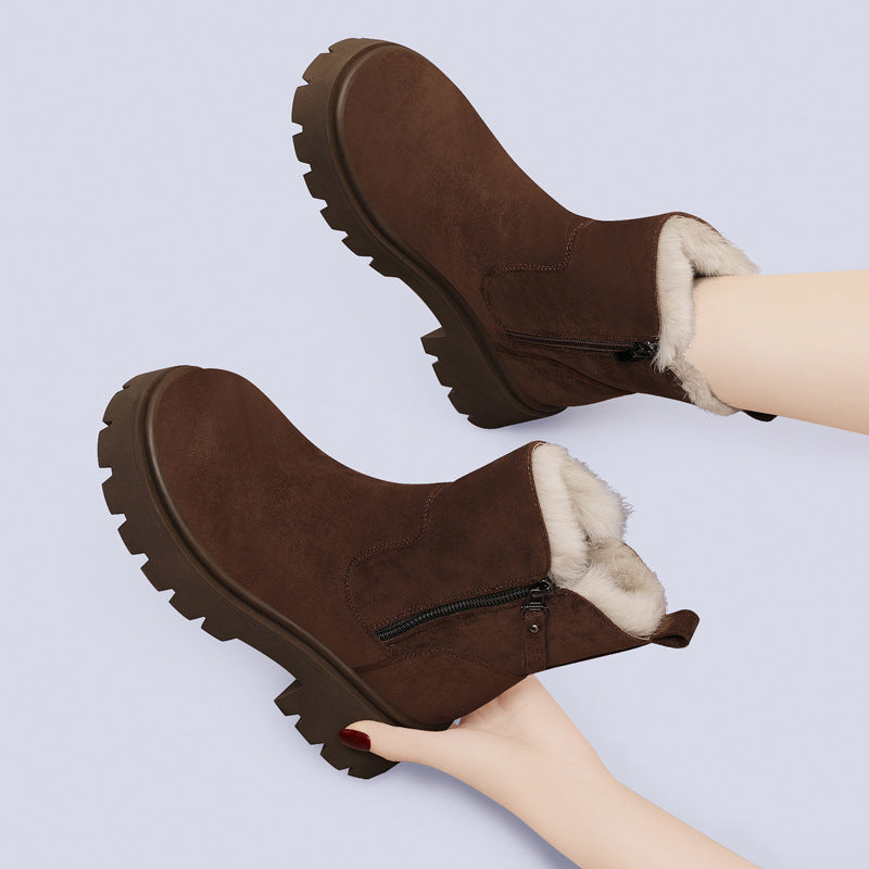 Damen Modische Winterstiefel mit wuscheligem Innenfutter und robustem Profil R&B