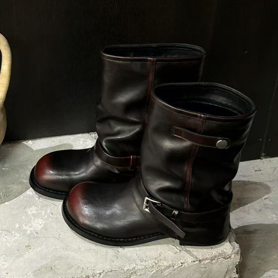Damen modische Winterstiefel mit gerafftem Schaft und dekorativem Schnallenakzent R&B