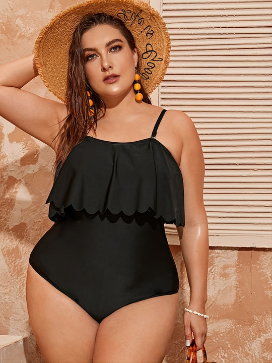 Damen Einteiler Badeanzug mit elegantem Volant-Design R&B