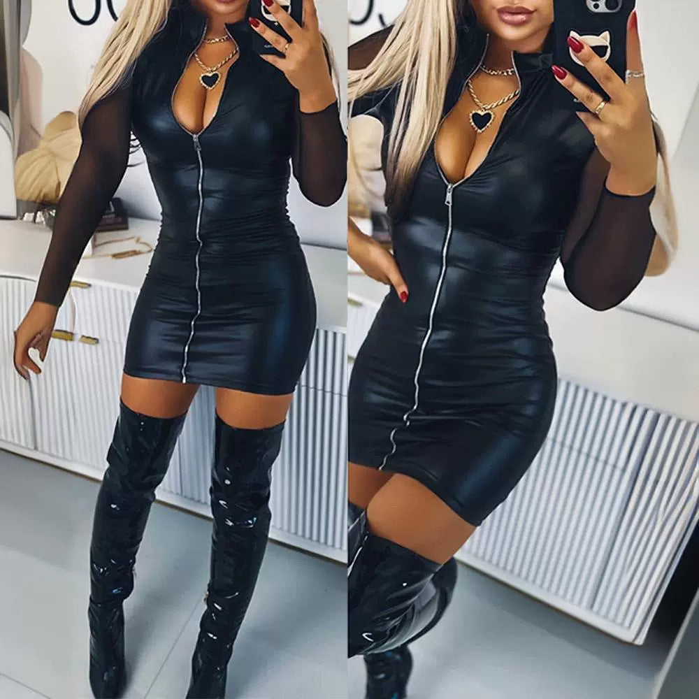 Damen figurbetontes Kleid mit transparenten Ärmeln R&B
