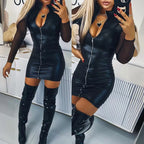 Damen Figurbetontes Kleid mit transparenten Ärmeln und Reißverschluss R&B