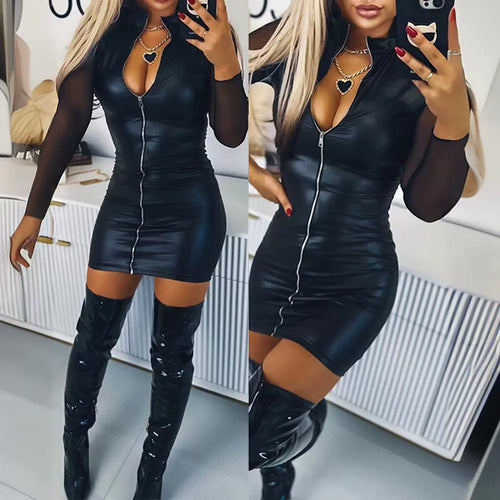 Damen Figurbetontes Kleid mit transparenten Ärmeln und Reißverschluss R&B
