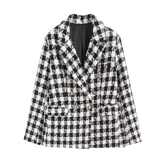 Damen Doppelt gestepptes Karoblazerjacke R&B