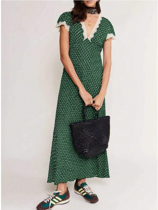 Damen Maxikleid mit raffiniertem Schnitt und floralen Spitzenakzenten R&B