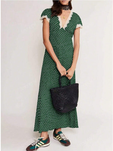 Damen Maxikleid mit raffiniertem Schnitt und floralen Spitzenakzenten R&B