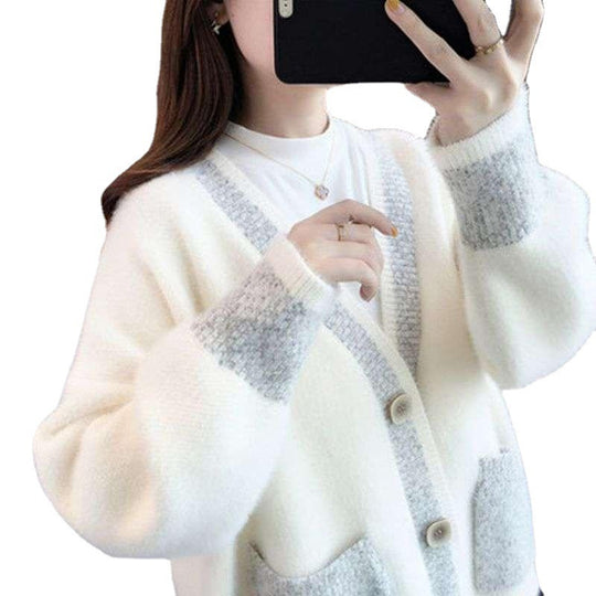 Damen Strickjacke mit modischen Kontrastdetails und tiefen Taschen R&B