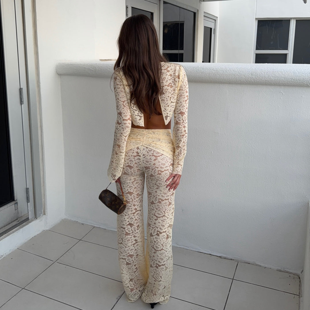 Damen Zweiteiliges Spitzen-Outfit mit weitem Ärmel und figurschmeichelnder Passform R&B