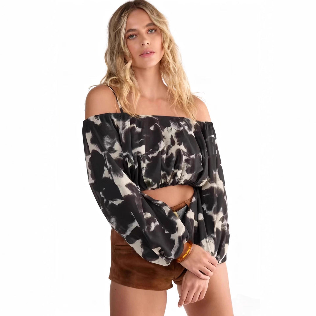 Damen trendige Schulterfreie Bluse mit voluminösen Ärmeln und eleganten Details R&B