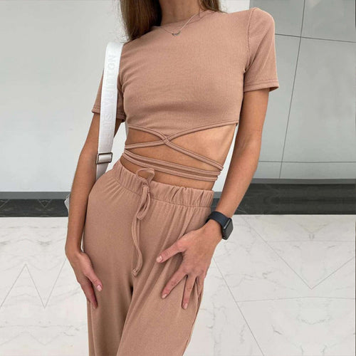 Damen sportliches Cropped-Oberteil mit verspieltem Schnitt und einzigartigem Banddesign R&B