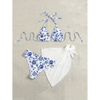 Damen Triangel-Bikini mit floralem Design und schickem Wickeltuch R&B