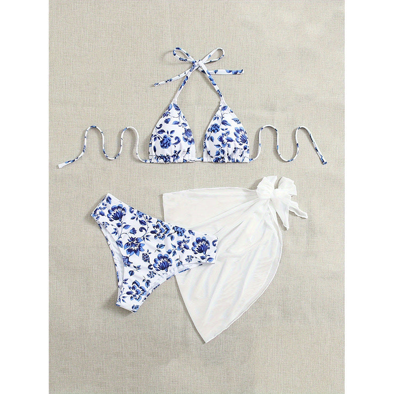 Damen Triangel-Bikini mit floralem Design und schickem Wickeltuch R&B