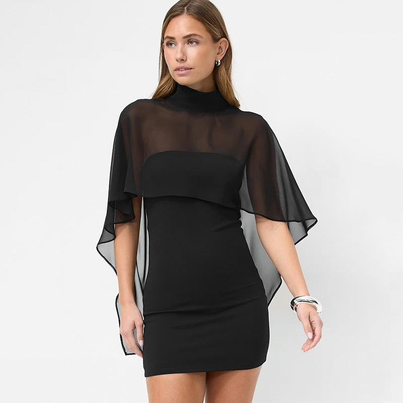 Damen Elegante Wickelbluse mit transparenter Kapuze und asymmetrischem Saum R&B