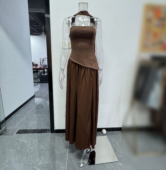 Damen Raffiniertes Maxi-Kleid mit asymmetrischem Oberteil und hohem Schnitt R&B