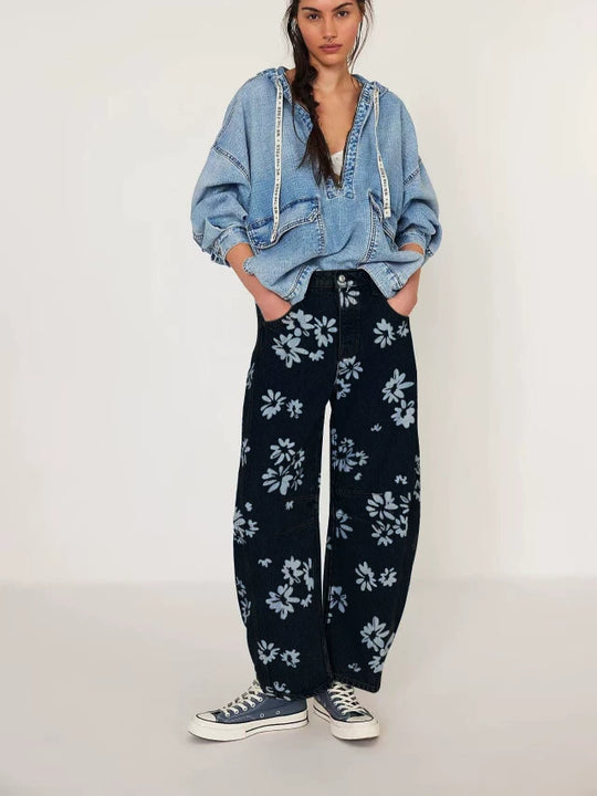 Damen Verspielte Herz-Sprayprint Denim Baggy-Jeans