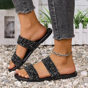 Damen komfortable Glitzer-Sandalen mit breiten Riemen R&B