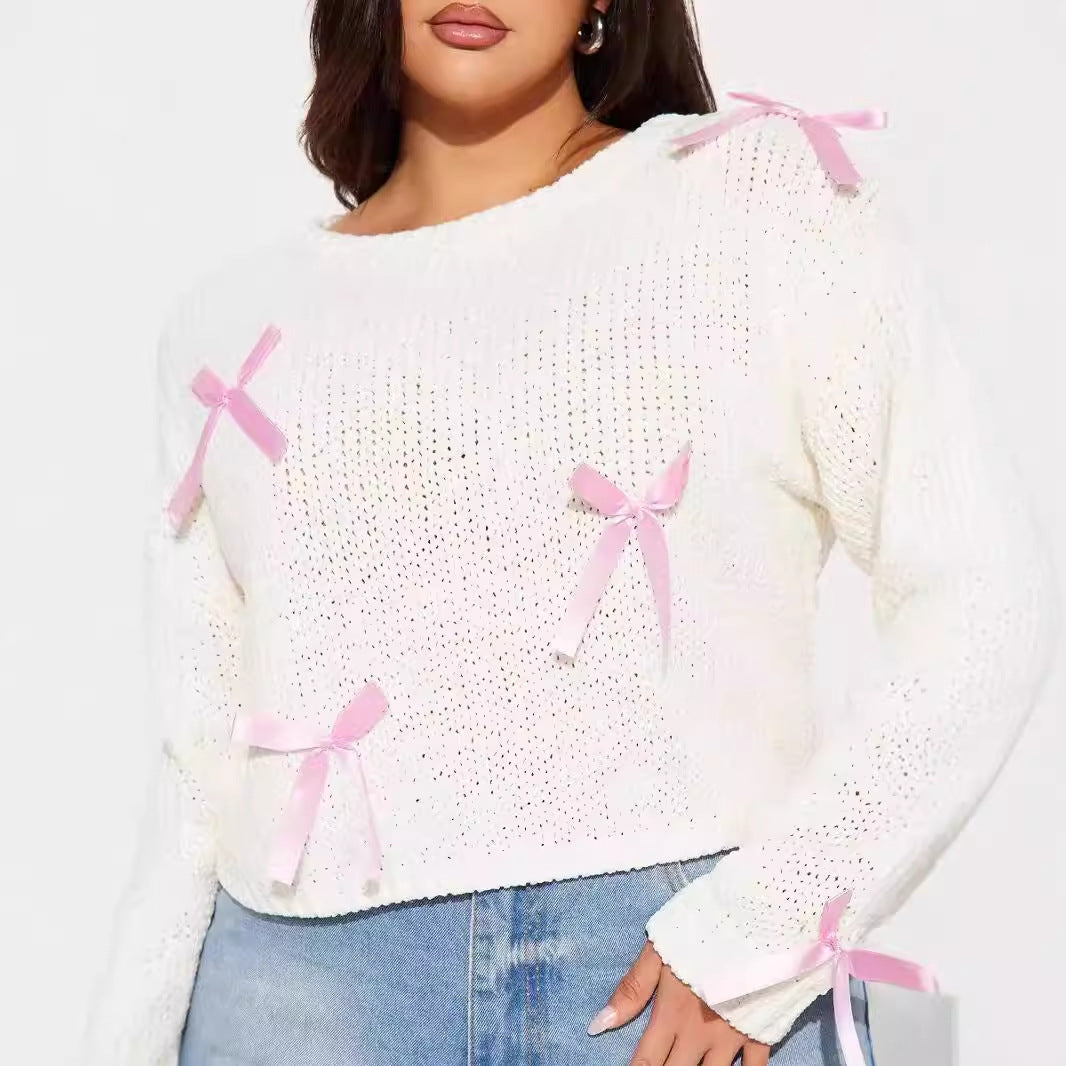 Damen Süßer Strickpullover mit Schleifen-Applikationen R&B