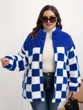 Damen Fleecejacke mit Karo-Design und hohem Kragen