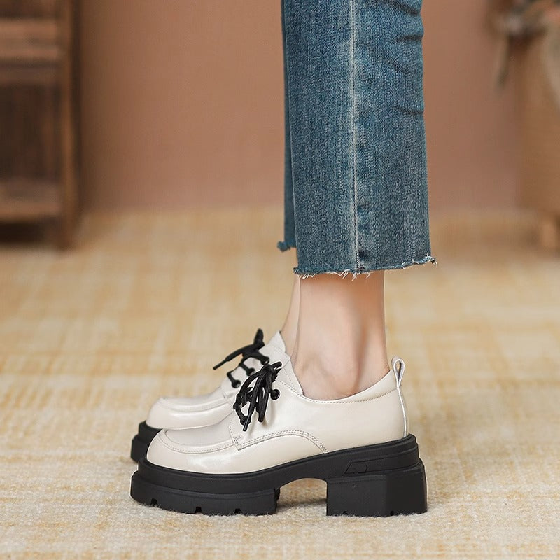 Damen elegante Schnürschuhe mit robustem Plateau und komfortablem Lederoberteil R&B