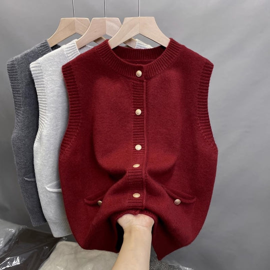 Damen Strickweste mit Knopfdetails und seitlichen Taschen R&B